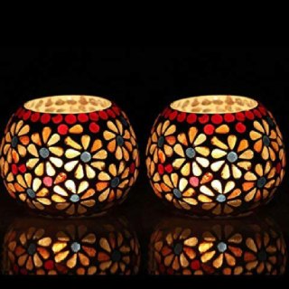 The Purple Tree Glass Mosaic Tealight Candle Holder, (Pack of 2) at Rs.279